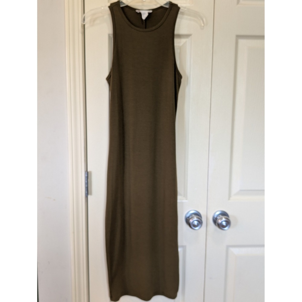 Forever 21 Womens Olive Green Sleeveless Midi Bodycon Dress Crew Neck Small